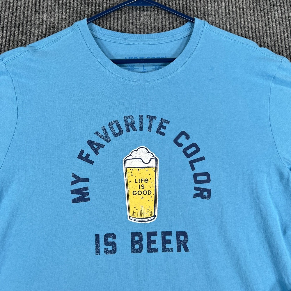 Life is Good Shirt Mens Large Blue Long Sleeve Crew Neck Crusher Casual Comfort